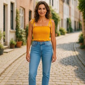 NWT Heatherly Women’s Smocked Cropped Tank Top Vacation‎ Resort Bright